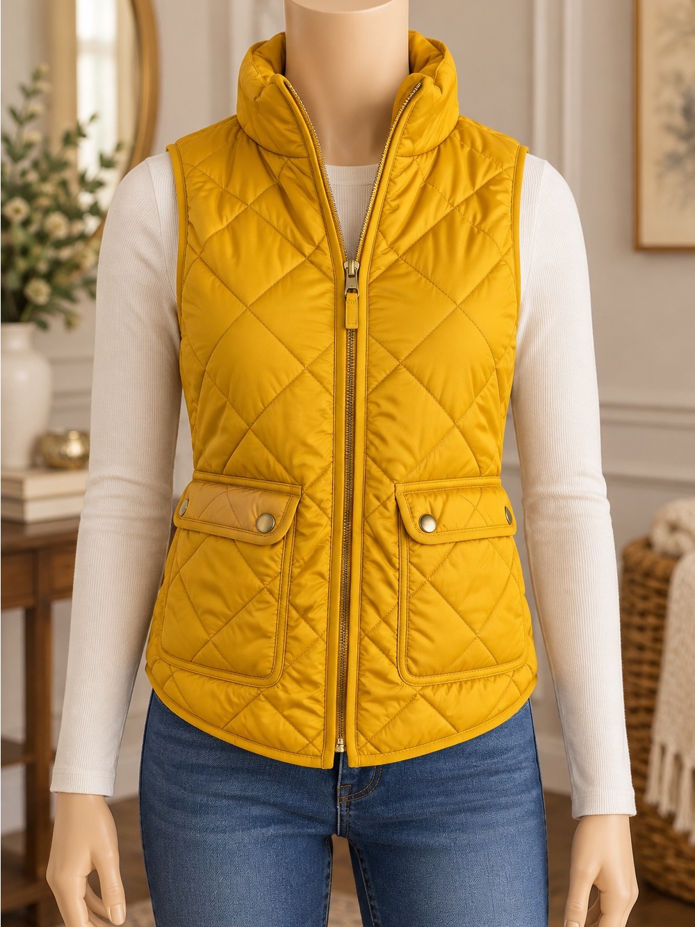 J.Crew Women’s Small Excursion PrimaLoft Quilted Vest Honey Glaze Yellow